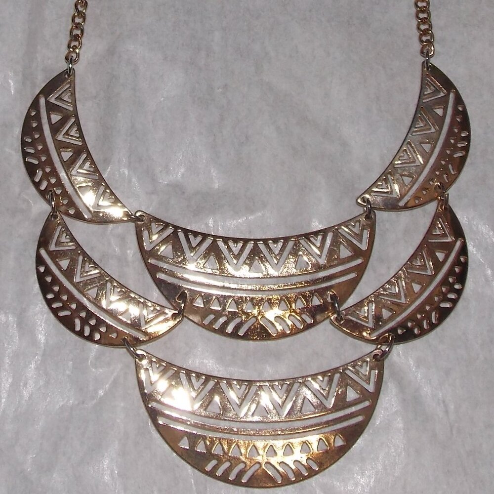 Gold Tone Ethic Boho Bib Necklace